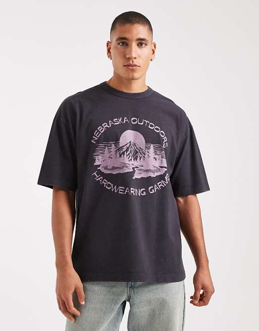 ASOS DESIGN heavyweight oversized t-shirt with city graphic in washed black