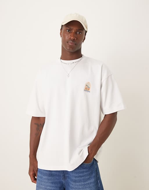 ASOS DESIGN Heavyweight Oversized T-shirt With Destination Back Print In White
