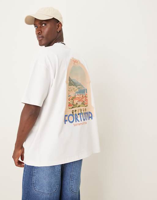 ASOS DESIGN heavyweight oversized t-shirt with destination back print in white