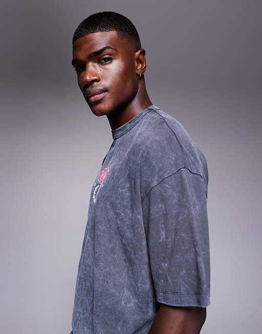 ASOS DESIGN Heavyweight Oversized T-shirt With Drinks Graphic In Washed Black