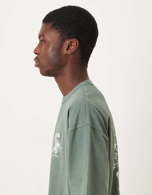 ASOS DESIGN Heavyweight Oversized T-shirt With Floral Graphic In Washed Green
