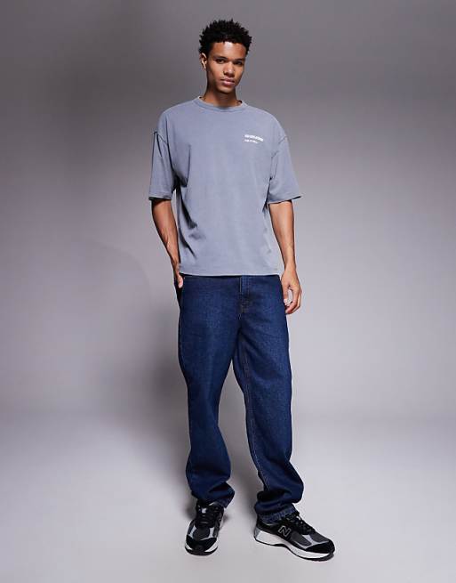 ASOS DESIGN Heavyweight Oversized T-shirt With Food & Drink Graphic In Washed Grey