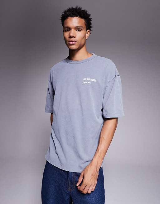 ASOS DESIGN Heavyweight Oversized T-shirt With Food & Drink Graphic In Washed Grey