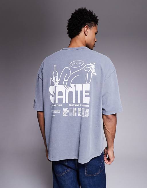 ASOS DESIGN heavyweight oversized t-shirt with food & drink graphic in washed grey