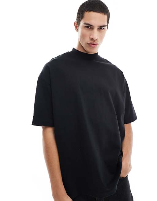 ASOS DESIGN heavyweight oversized t-shirt with high neck in black