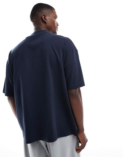ASOS DESIGN Heavyweight Oversized T-shirt With High Neck In Navy