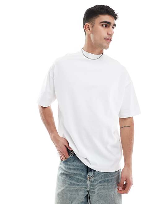 ASOS DESIGN heavyweight oversized t-shirt with high neck in white