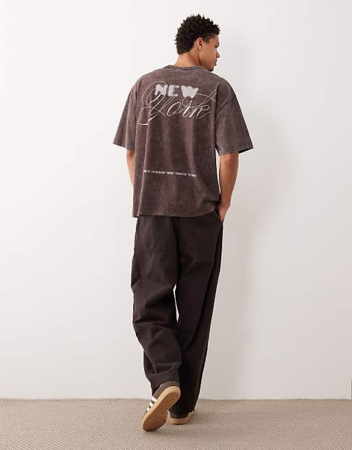 ASOS DESIGN Heavyweight Oversized T-shirt With New York Graphic In Washed Brown