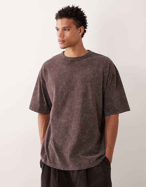 ASOS DESIGN Heavyweight Oversized T-shirt With New York Graphic In Washed Brown