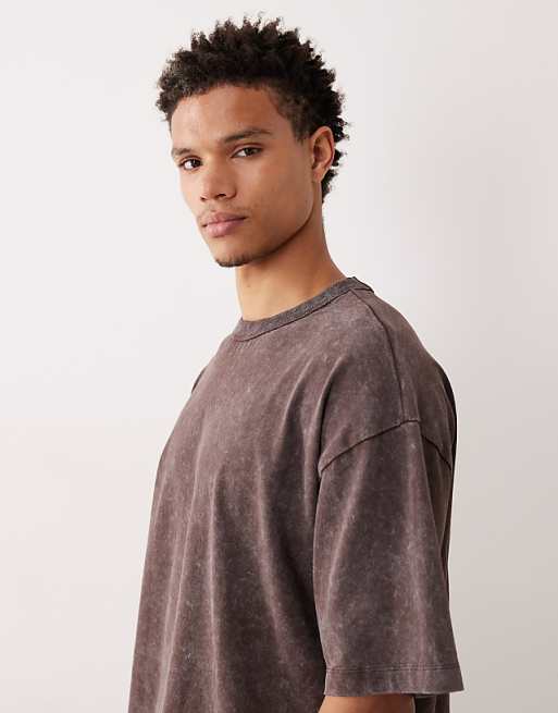 ASOS DESIGN Heavyweight Oversized T-shirt With New York Graphic In Washed Brown