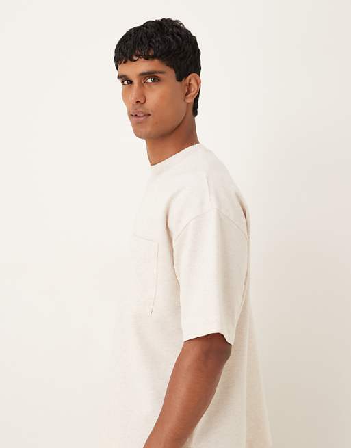 ASOS DESIGN Heavyweight Oversized T-shirt With Pocket In Beige Marl