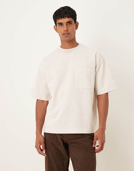 ASOS DESIGN heavyweight oversized t-shirt with pocket in beige marl