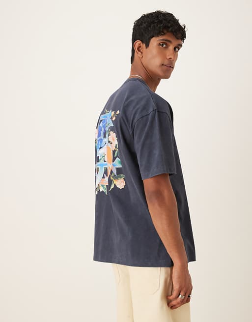 ASOS DESIGN Heavyweight Oversized T-shirt With Souvenir Graphic In Washed Navy