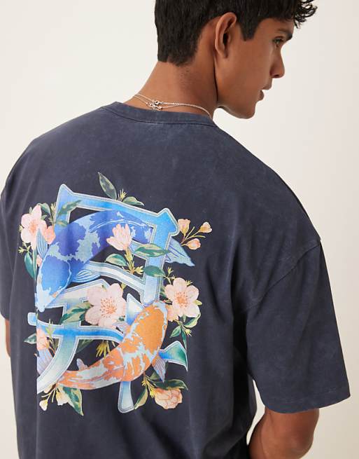 ASOS DESIGN heavyweight oversized t-shirt with souvenir graphic in washed navy