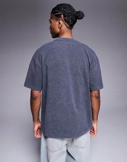 ASOS DESIGN Heavyweight Oversized T-shirt With Sports Graphic In Washed Black