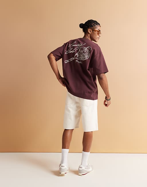 ASOS DESIGN Heavyweight Oversized T-shirt With Sport Back Graphic In Burgundy