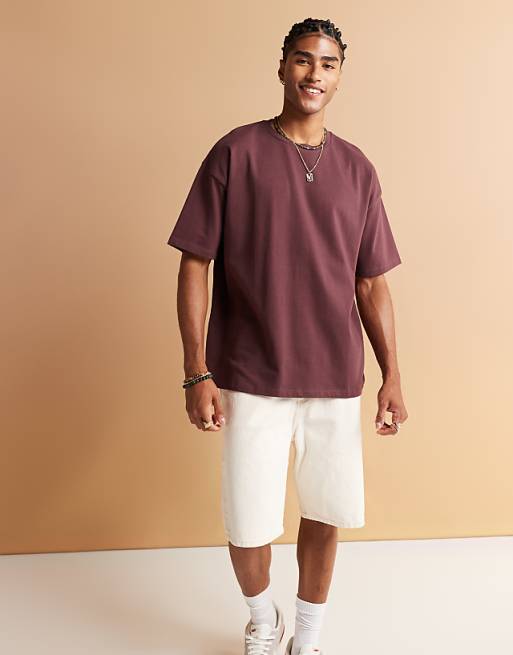 ASOS DESIGN Heavyweight Oversized T-shirt With Sport Back Graphic In Burgundy