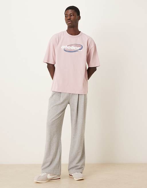 ASOS DESIGN Heavyweight Oversized T-shirt With Text Graphic In Washed Pink