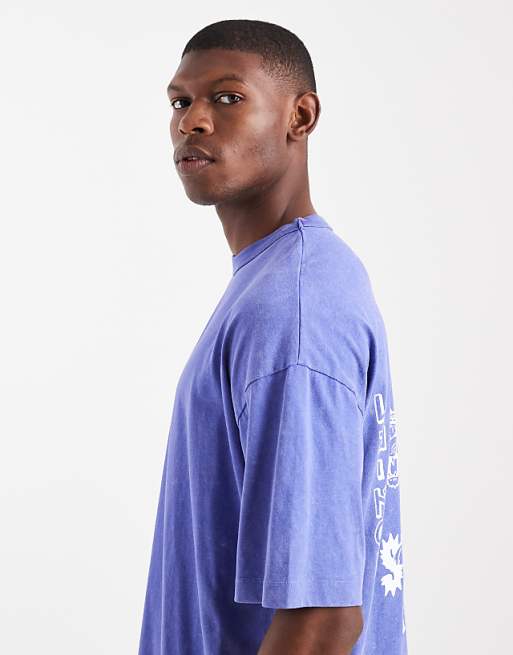 ASOS DESIGN Heavyweight Oversized T-shirt With Tiger Graphic In Washed Blue