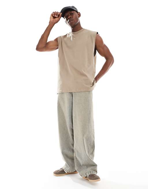 ASOS DESIGN heavyweight oversized tank in beige
