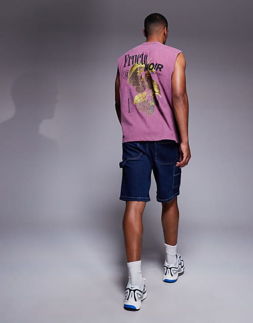 ASOS DESIGN Heavyweight Oversized Tank With Fruit Graphic In Washed Pink