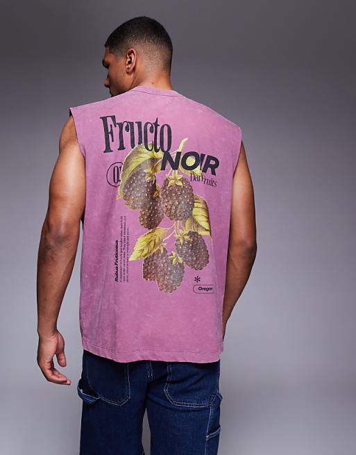 ASOS DESIGN heavyweight oversized tank with fruit graphic in washed pink