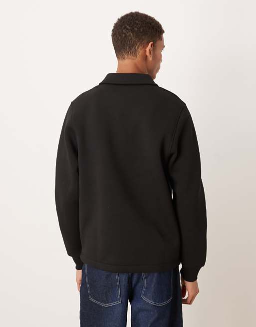ASOS DESIGN Heavyweight Polo Sweatshirt With Fixed Hem In Scuba-style Fabric In Black