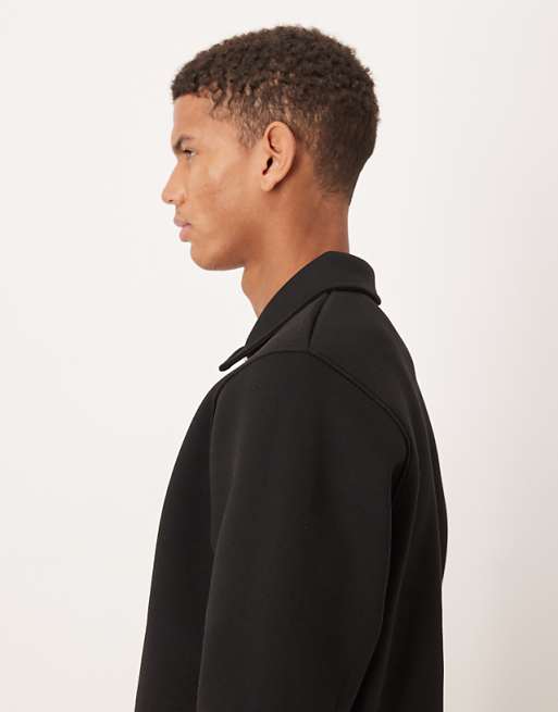 ASOS DESIGN Heavyweight Polo Sweatshirt With Fixed Hem In Scuba-style Fabric In Black