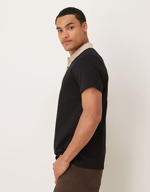 ASOS DESIGN Heavyweight Polo With Contrast Collar In Black