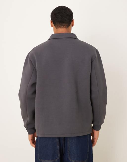ASOS DESIGN Heavyweight Quarter Zip Sweatshirt With Collar In Scuba-style Fabric In Charcoal