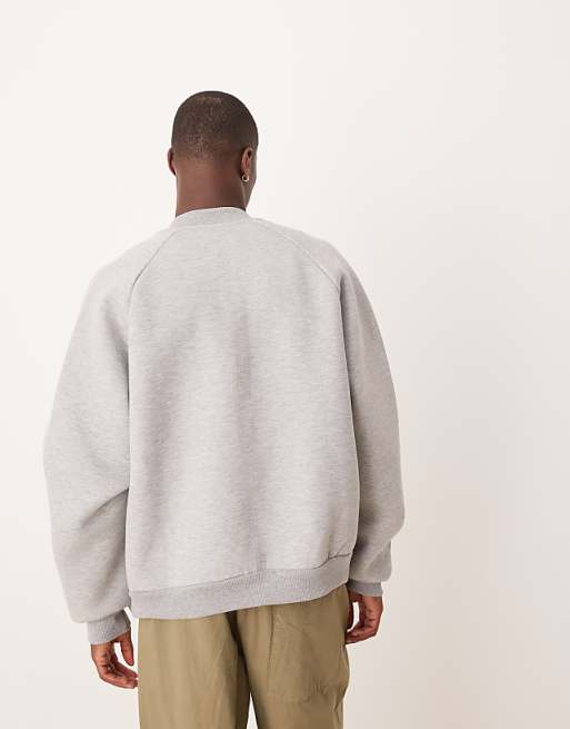 ASOS DESIGN Heavyweight Relaxed Bomber Jersey Jacket In Scuba-style Fabric In Grey Marl