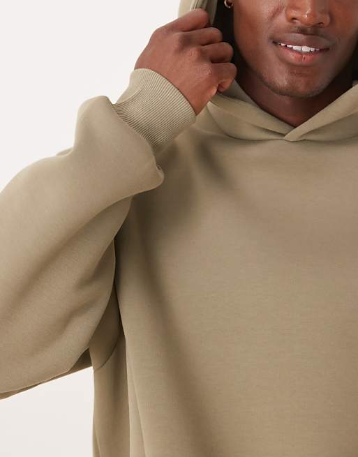 ASOS DESIGN Heavyweight Relaxed Boxy Hoodie In Scuba-style Fabric In Khaki