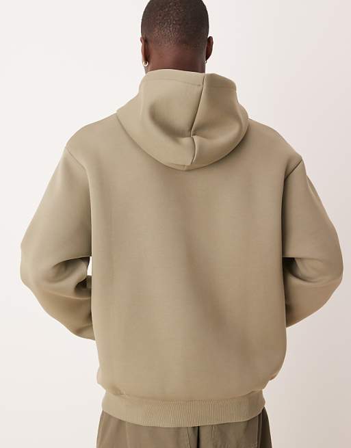 ASOS DESIGN Heavyweight Relaxed Boxy Hoodie In Scuba-style Fabric In Khaki