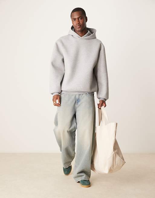 ASOS DESIGN Heavyweight Relaxed Boxy Hoodie In Scuba-style Fabric In Grey Marl