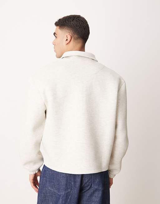 ASOS DESIGN Heavyweight Relaxed Boxy Quarter Zip Sweatshirt In Scuba-style Fabric In White Marl