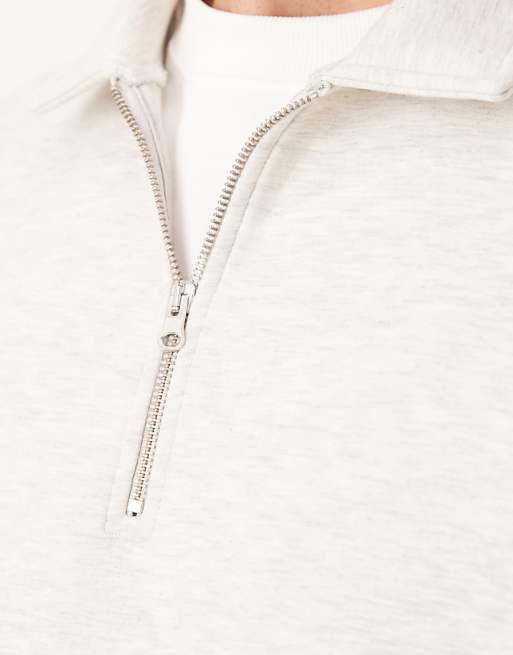 ASOS DESIGN Heavyweight Relaxed Boxy Quarter Zip Sweatshirt In Scuba-style Fabric In White Marl