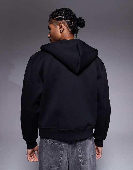 ASOS DESIGN Heavyweight Relaxed Boxy Zip Through Hoodie In Scuba-style Fabric In Black
