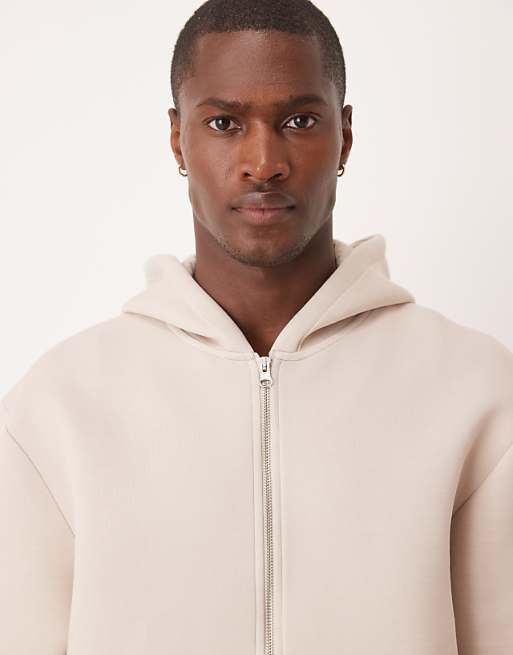ASOS DESIGN Heavyweight Relaxed Boxy Zip Through Hoodie In Scuba-style Fabric In Grey