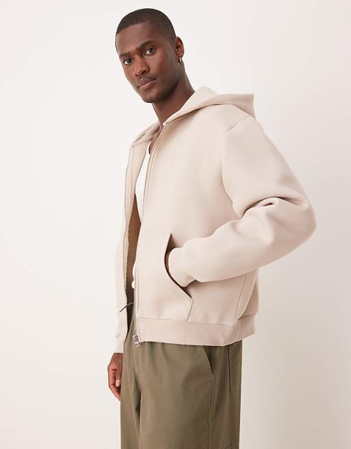 ASOS DESIGN heavyweight relaxed boxy zip through hoodie in scuba-style fabric in grey