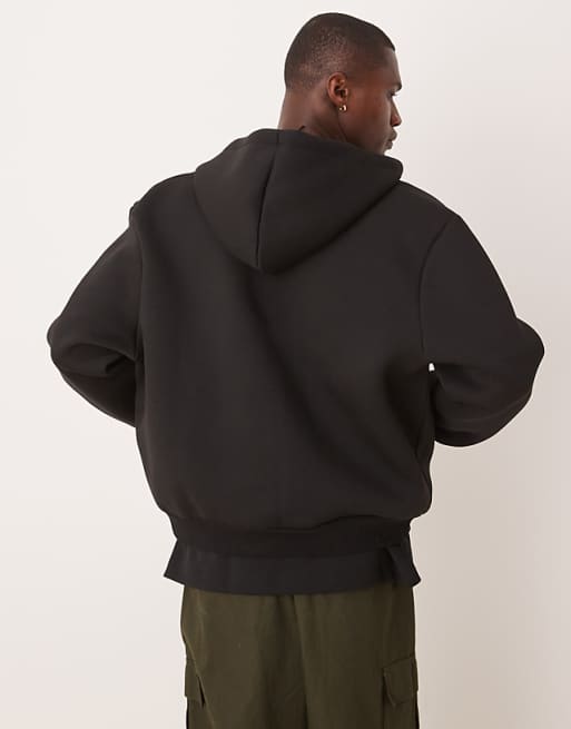 ASOS DESIGN Heavyweight Relaxed Boxy Zip Through Hoodie In Scuba-style Fabric In Black