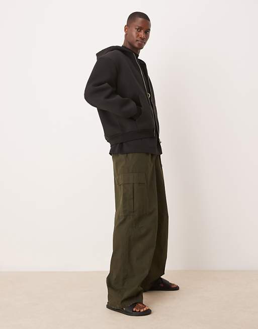 ASOS DESIGN Heavyweight Relaxed Boxy Zip Through Hoodie In Scuba-style Fabric In Black