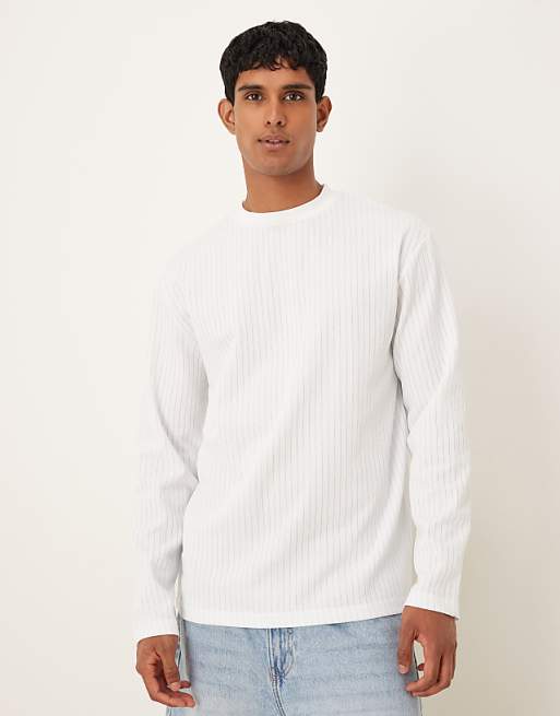 ASOS DESIGN heavyweight relaxed fit long sleeve t-shirt in textured blue and off white stripe