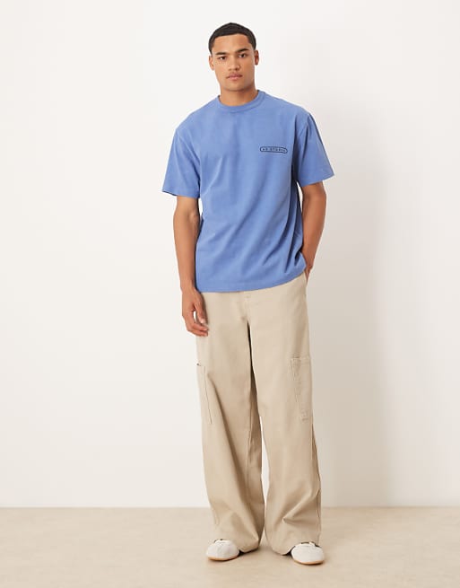 ASOS DESIGN Heavyweight Relaxed Fit T-shirt In With Dog Graphic In Washed Blue