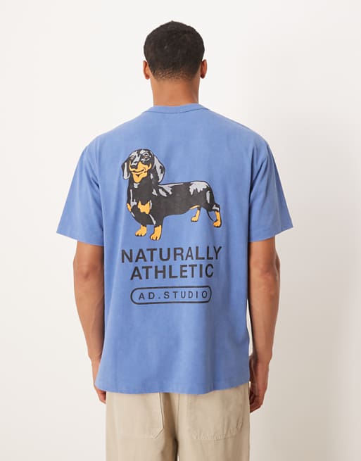 ASOS DESIGN heavyweight relaxed fit t-shirt in with dog graphic in washed blue