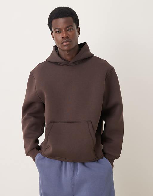 ASOS DESIGN heavyweight relaxed hoodie in scuba-style fabric in brown