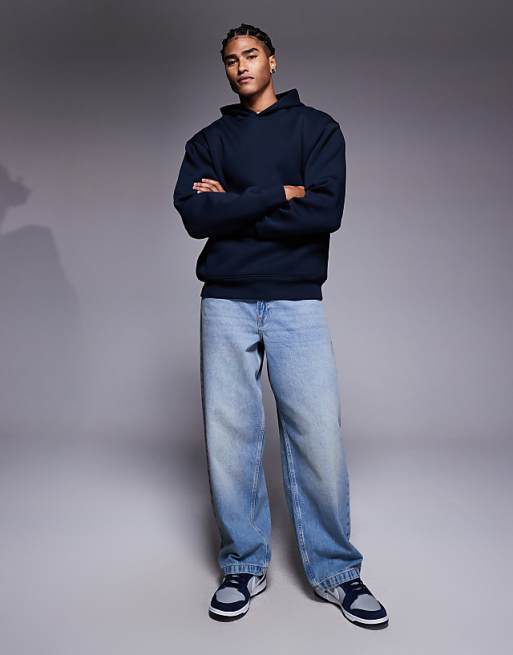 ASOS DESIGN Heavyweight Relaxed Hoodie In Scuba-style Fabric In Navy