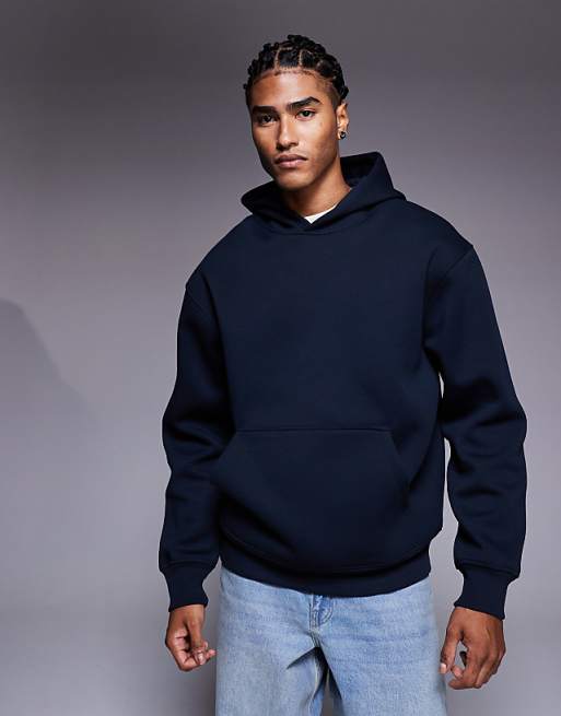 ASOS DESIGN heavyweight relaxed hoodie in scuba-style fabric in navy