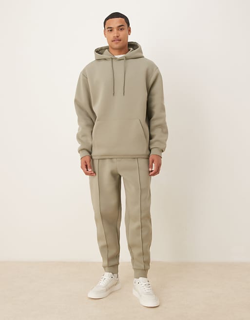 ASOS DESIGN Heavyweight Relaxed Hoodie With Fixed Hem And Drawcord In In Scuba-style Fabric In Khaki