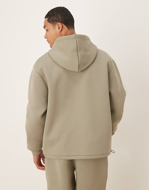 ASOS DESIGN Heavyweight Relaxed Hoodie With Fixed Hem And Drawcord In In Scuba-style Fabric In Khaki