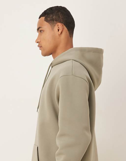 ASOS DESIGN Heavyweight Relaxed Hoodie With Fixed Hem And Drawcord In In Scuba-style Fabric In Khaki